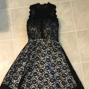 A-Line Jewel neck knee length black lace dress